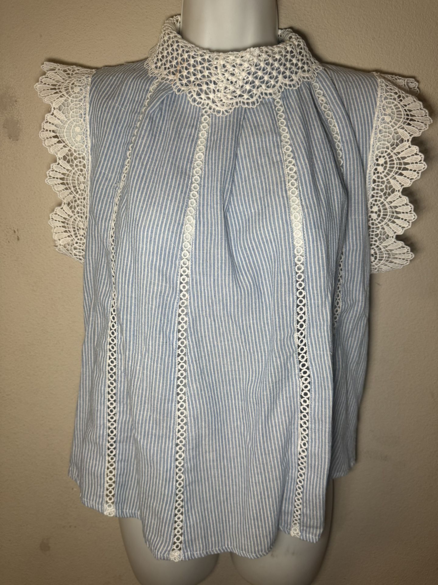 Blue And White Lacy Top