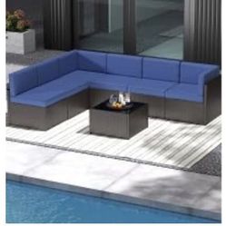 Brand New 7 PCs Outdoor Patio Furniture Sets PE Rattan Wicker Sofa Sectional Furniture Set