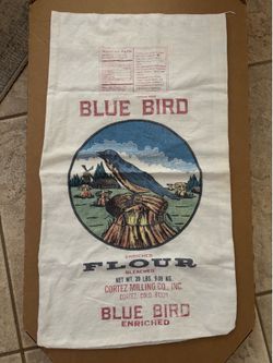 Blue Bird Printed Cloth Flour Sack Advertising Bag 20 lb Cortez Milling Co.