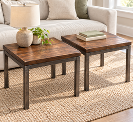 Pair of 22” Industrial Wood & Metal End Tables