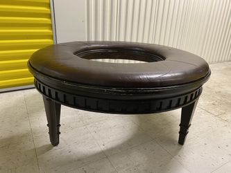 Brown Leather Round Ottoman