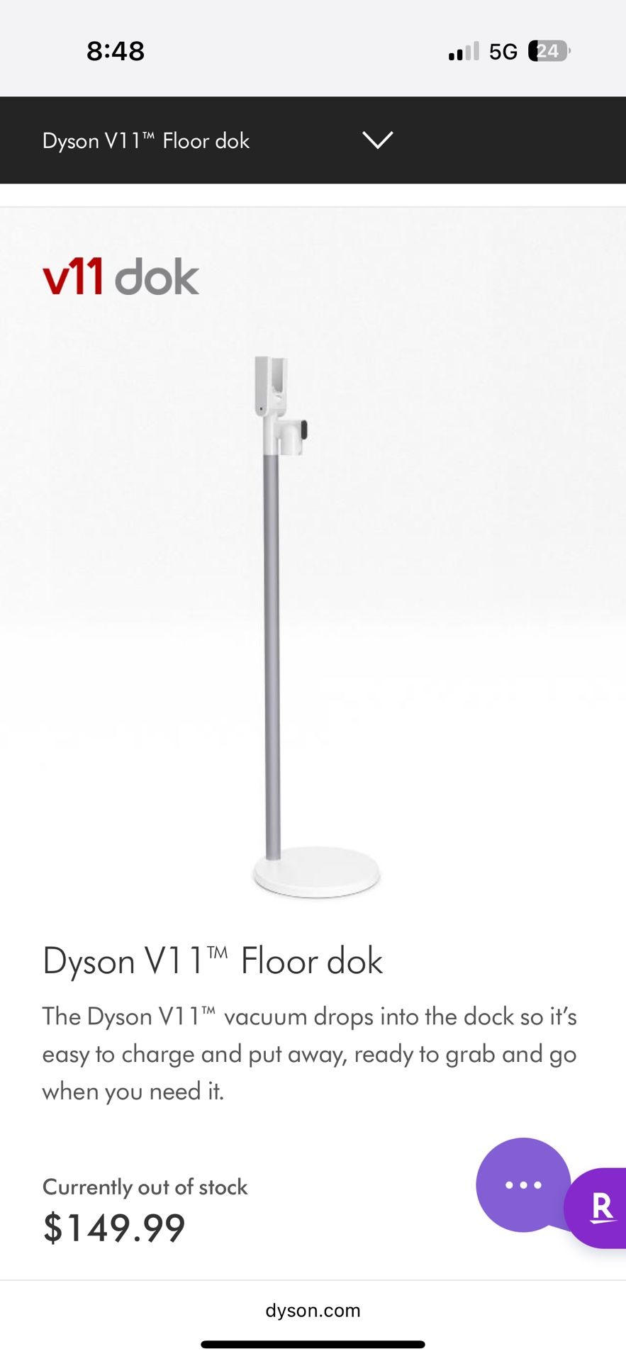 Dyson V11 Floor Dok - Vacuum Not Included