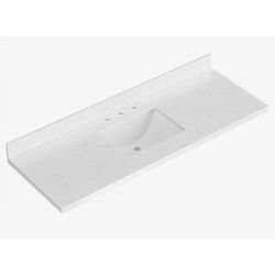 60 Carrara White Quartz Vanity Countertop with Sink and Back Splash