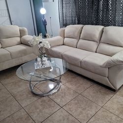 2 Sofas Cream Soft Couches