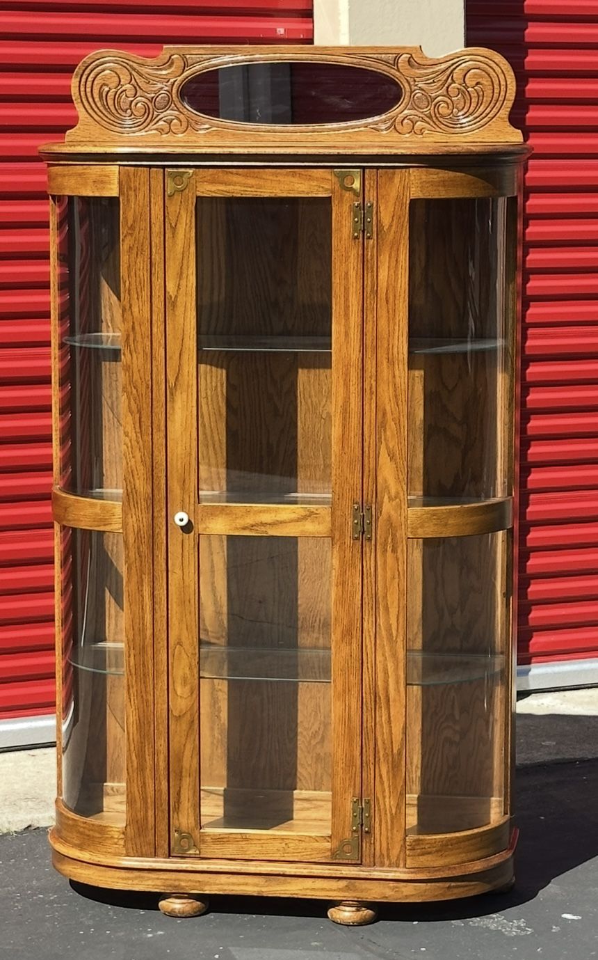 Curve Glass China Cabinet-Vintage
