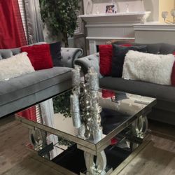 Gray Rhinestone Love Seat And Sofa