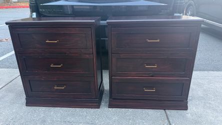 Solid Wood Nightstand Pair | 3 Drawers Each | Space-Saving 12” Depth