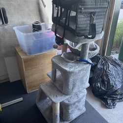 Cat tree, carrier, treats, metal,   litter scoop and 3 harnesses - Retails for $200