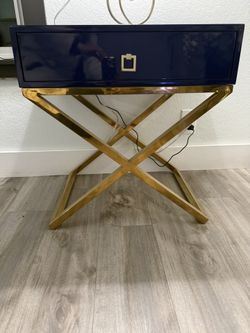 Navy Blue Gold Nightstand Side Table