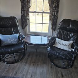 Set Of Two Leather Rocker Swivel Chairs