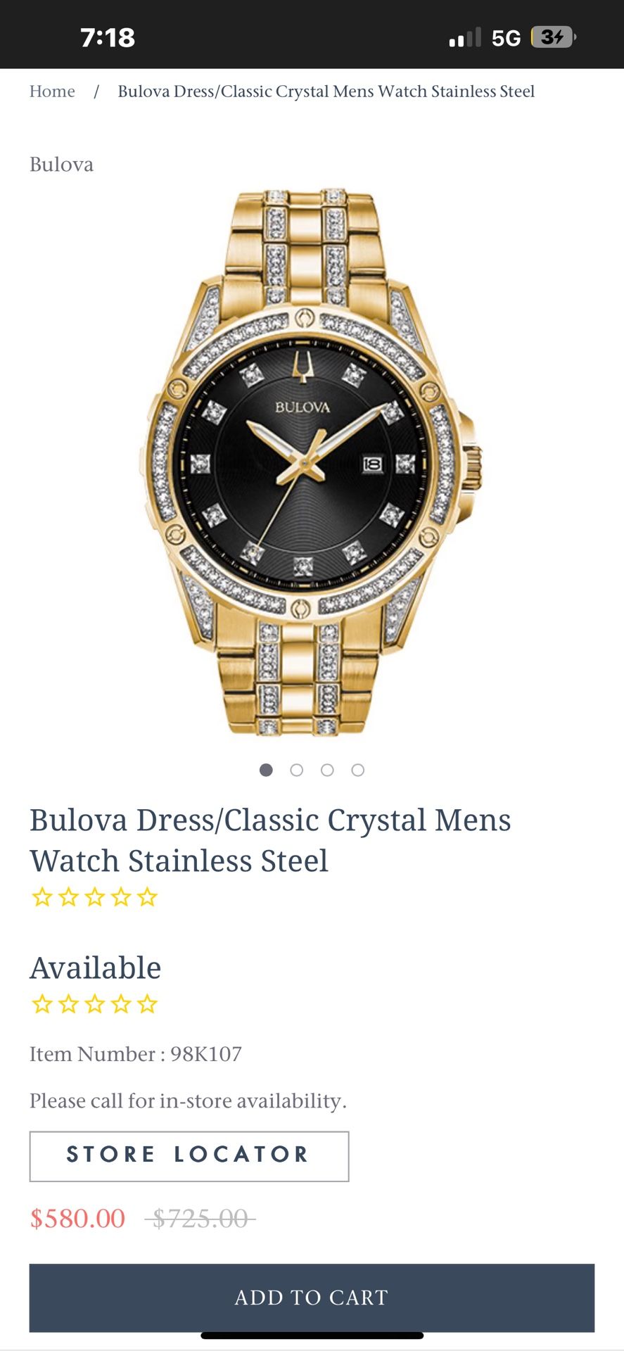 Bulova Dress/Classic Crystal Men’s Watch