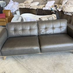 Black Leather Sofa In Good Condition 