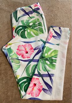 Womens Junios JRS L/Large SEED the Abel Flower Print White Yoga Pants Leggings w/Mesh
