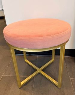 Round Velvet Ottoman Stool Gold Base