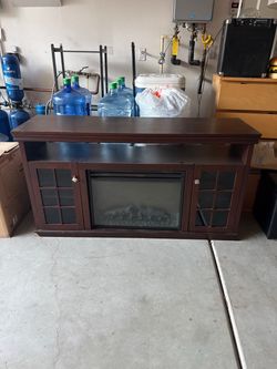 Dark Wood Electric Fireplace TV Stand / Media Console