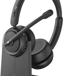 LEVN Bluetooth Wireless Headset, With Noise Canceling Microphone & Charging Base