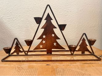 Brown Rustic Metal Christmas Tree Candle Holder — Christmas Decor