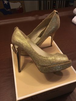 Gold Peep Toe Platform Pumps (Michael Kors)
