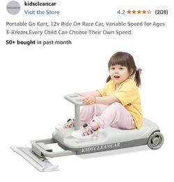 KIDSCLEANCAR Portable Go Kart, 12v Ride On Race Car, Variable Speed Ages 3-8 Years New In Box Cross posted