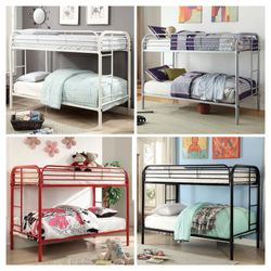 METAL CONSTRUCTION TWIN OVER TWIN SIZE BUNKBED RED BLACK WHITE GRAY