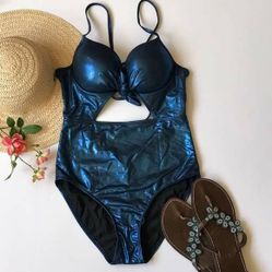 shinny blue keyhole onepiece swimsuit bathingsuit Size XS
