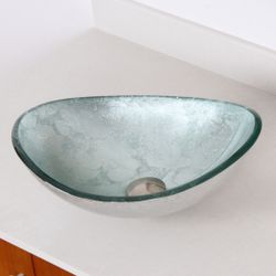 ELITE Unique Oval Artistic Silver Tempered Glass Sink 1412