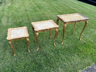 Vintage Set of 3 Hollywood Regency Italian Florentine Style Nesting Tables - some paint loss