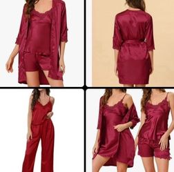 Satin Pajama Set Cami Top Shorts Lace