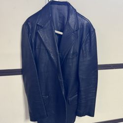 Men’s Leather Jacket Blazer Size Med Black