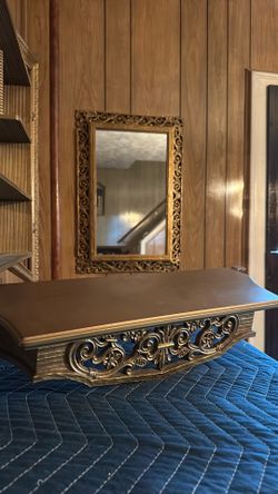 Vintage Gold Wall Mirror with Shelf