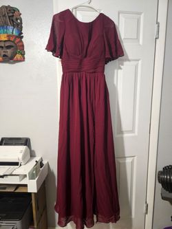 Burgundy Chiffon Flutter Sleeve Maxi Gown
