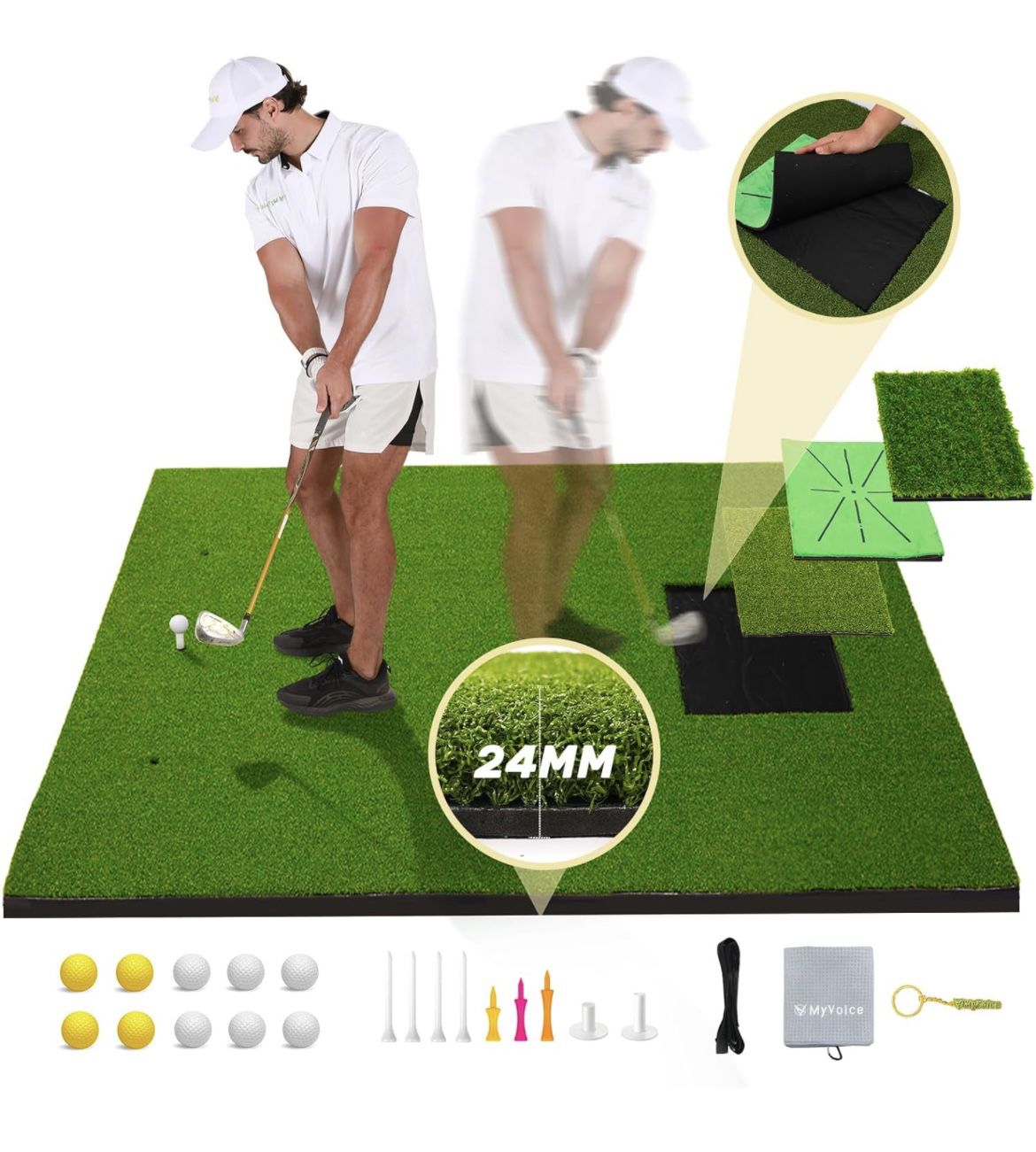 Golf Hitting Mat Set - 5x4 ft, Interchangeable Inserts for Precision Drives, Chips, Swings, Putts - Ideal Indoor & Outdoor Practice, Perfect Golf Gift
