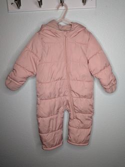 Old Navy Baby Pink Puffer Snowsuit 12-18 Months Hooded Fleece Lined