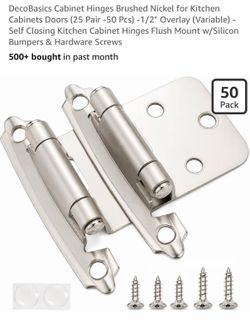DecoBasics 25 Pair Self-Closing Cabinet Hinges - Satin Nickel