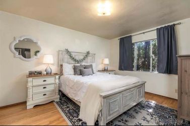 Queen farmhouse grey bedframe and slats