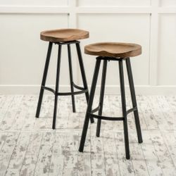 Set of 4 industrial wood & metal swivel bar stools