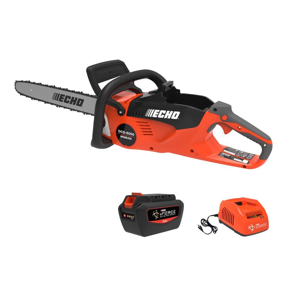 18 in. 56V Cordless Electric Battery Brushless Rear Handle Chainsaw Kit with 5.0Ah Battery and Charger
