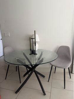 Round glass table with 2 chairs