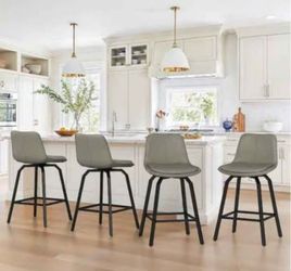LueBona Yannis Series, From Home Depot, Grey Faux Leather Swivel Barstools 26" Seat Height, Set of 4