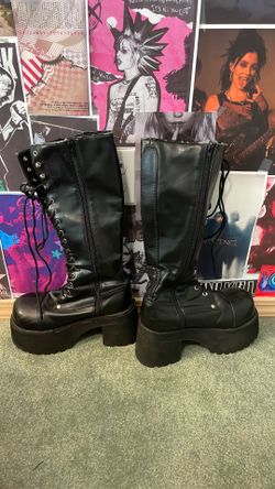 VERY Worn Demonia Boots size 8.5 women's