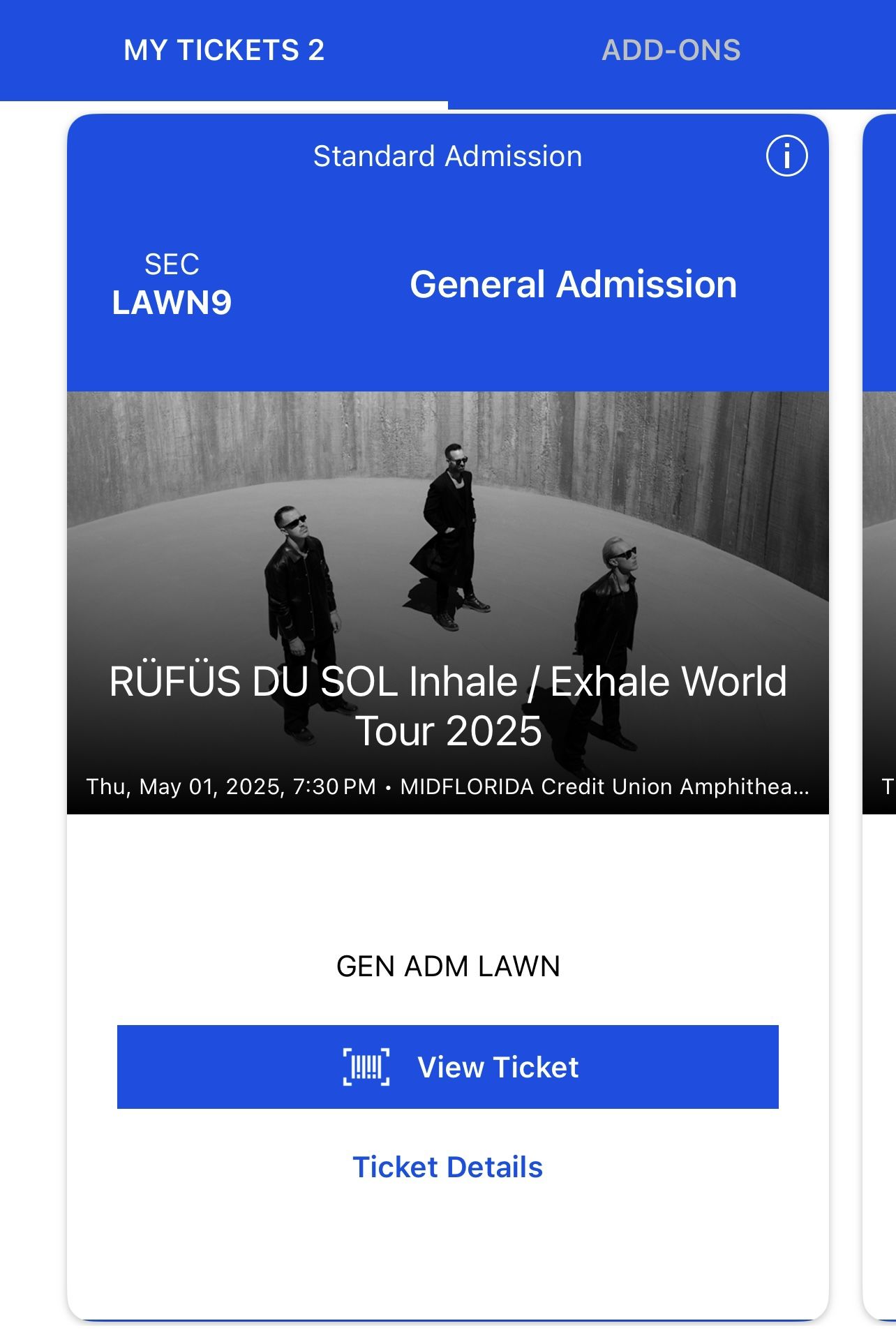 1 Rufus Du Sol Concert Ticket