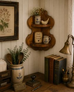Vintage Scalloped Wood Corner Shelf