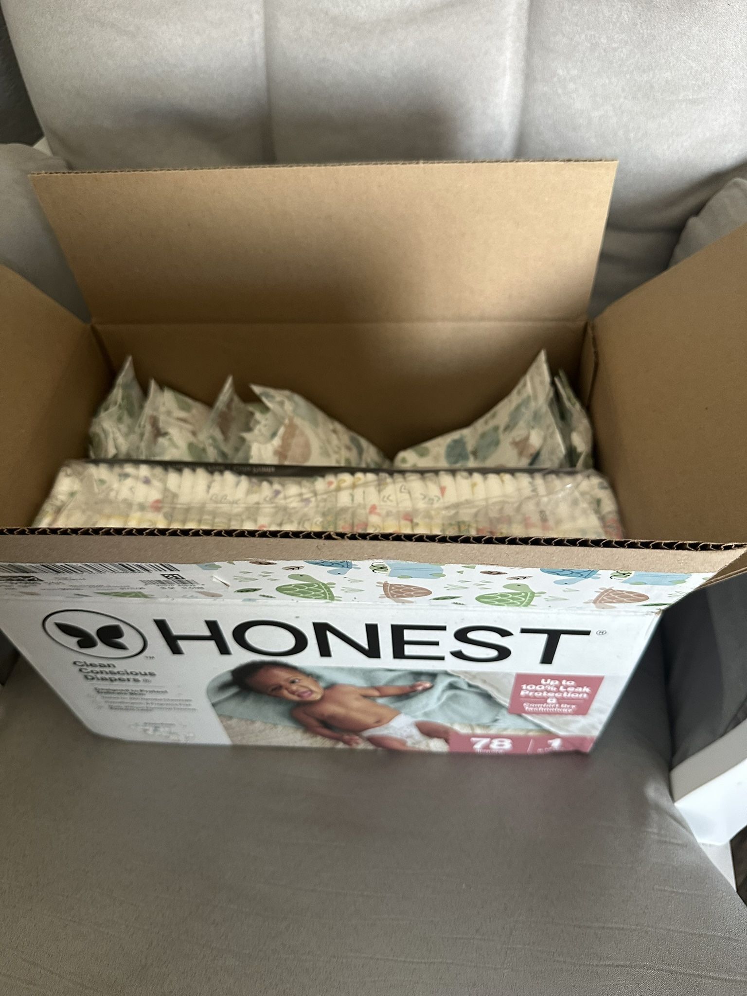 51 Size 1 Honest Diapers. Baby Outgrew Before Finishing Box 