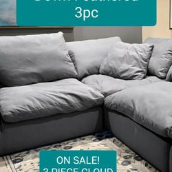 Grey Cloud Couch Modular Sectional Sofa 3pc Set