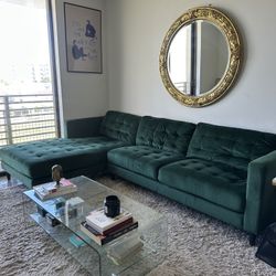Green Velvet Sectional Couch 