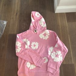 PINK DENIM TEAR HOODIE 