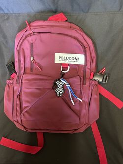 Poluconi Burgundy Backpack with Red Straps