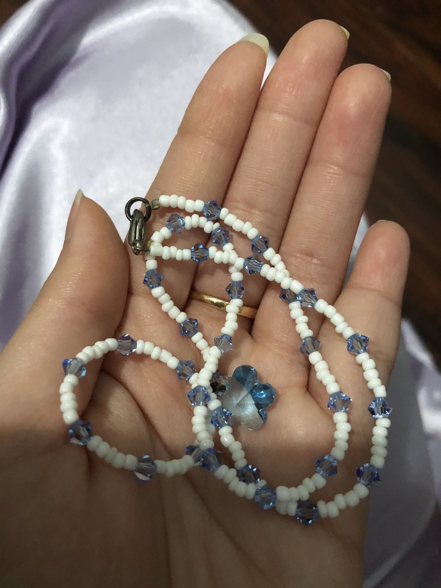 Handmade Crystal Floral Blue Necklace