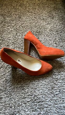 Calvin Klein Orange Suede Block Heel Pumps Size 7