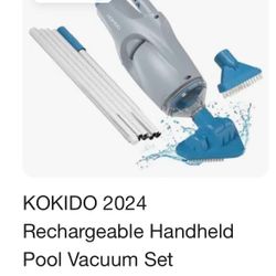 KOKIDO 2024 Rechargeable Handheld Pool Vacuum Set with Adjustable Pole and 2 Interchangeable Brush Heads Bundle with 6 Foot Compact 5-Section Aluminum